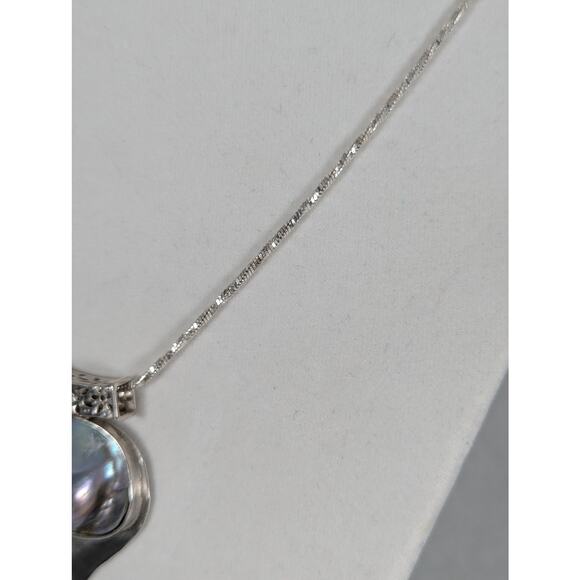 SS Mabe pearl+ blue zircon abstract pendant +19" chainPendant 11/4" x 2"Signed - Picture 3 of 8